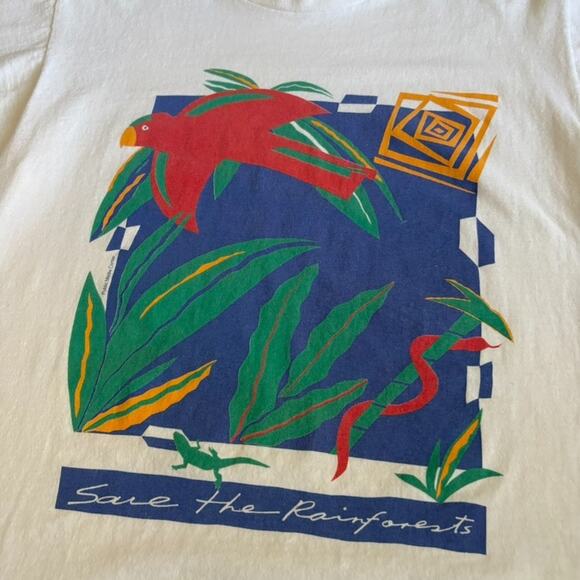 Vintage Save The Rainforests Nature T-Shirt Mens Size M Parrot Activism Art 90s - Picture 2 of 4